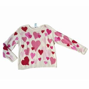 VTG Talbots Hand Knit Valentines Day Heart Linen Cotton Grandmacore Sweater Sz L